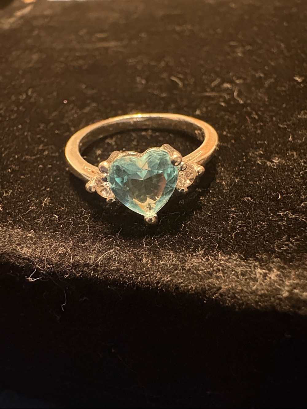 Heart-Shaped Blue Gemstone Ring with Accent Stones